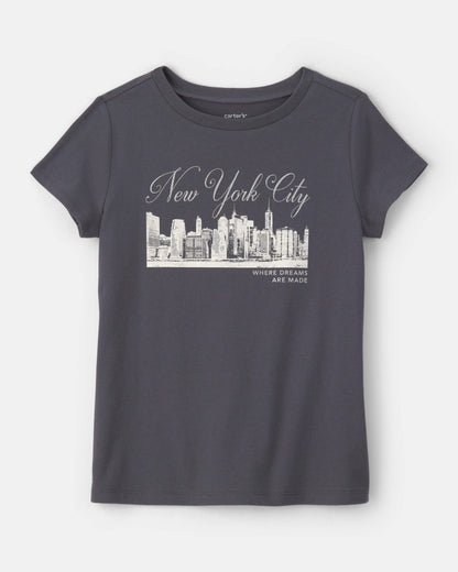 Girls 'New York City' Graphic Tee - Grey