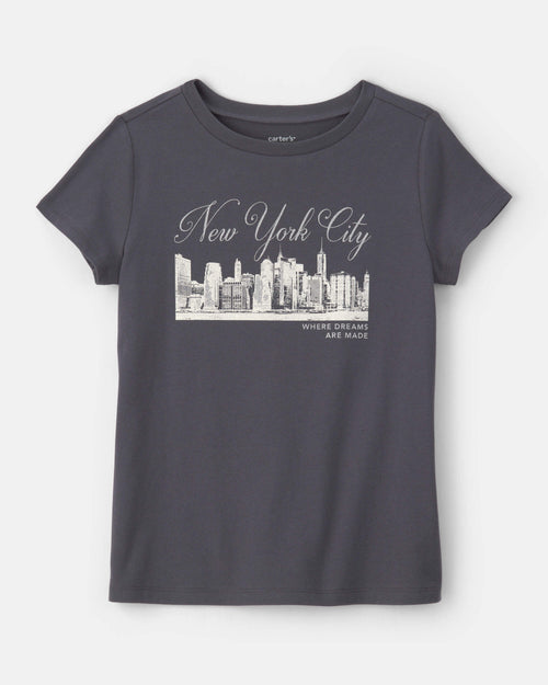 Girls 'New York City' Graphic Tee - Grey