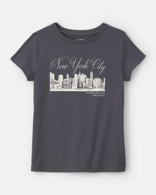Girls 'New York City' Graphic Tee - Grey