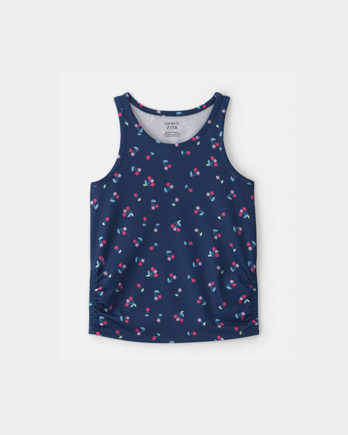 Girls Floral Active Tank Top - Navy