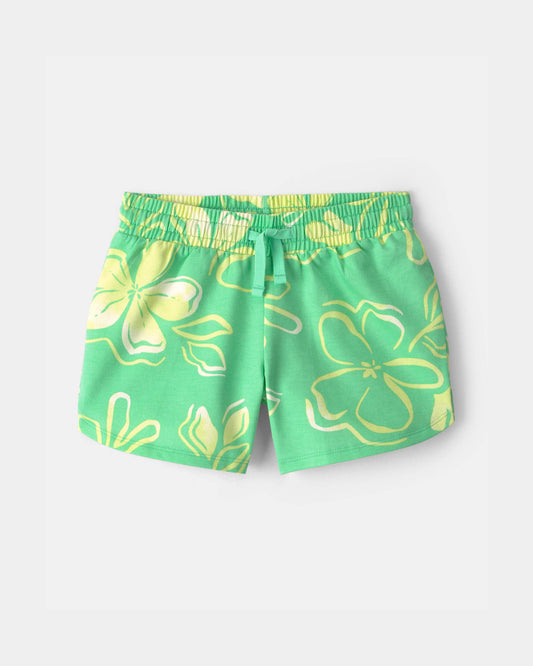 Girls Floral French Terry Shorts - Green