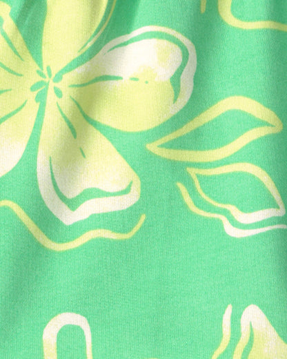 Girls Floral French Terry Shorts - Green