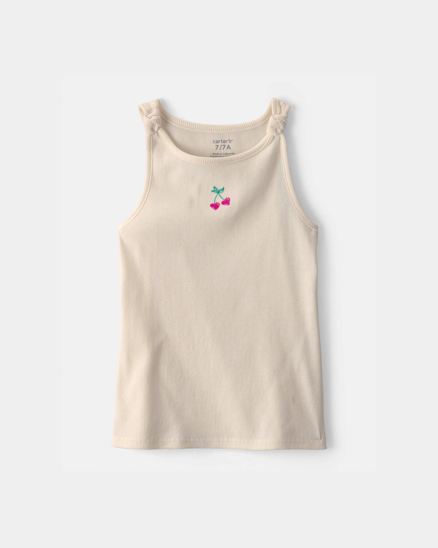 Girls Cherry Embroidered Tank Top - Ivory