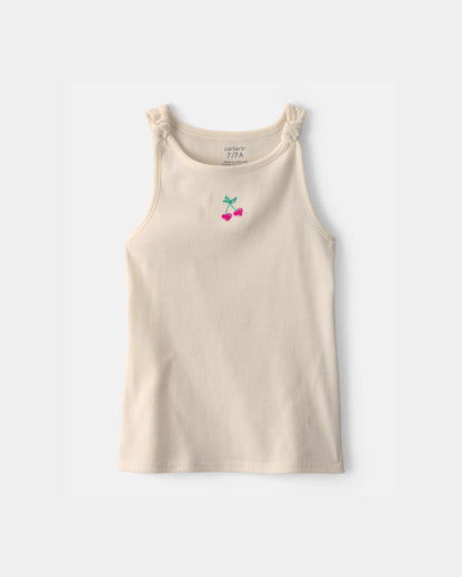 Girls Cherry Embroidered Tank Top - Ivory