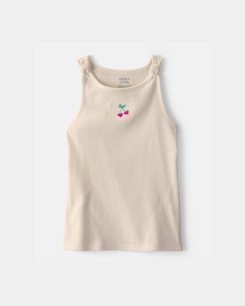 Girls Cherry Embroidered Tank Top - Ivory
