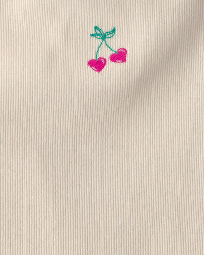 Girls Cherry Embroidered Tank Top - Ivory