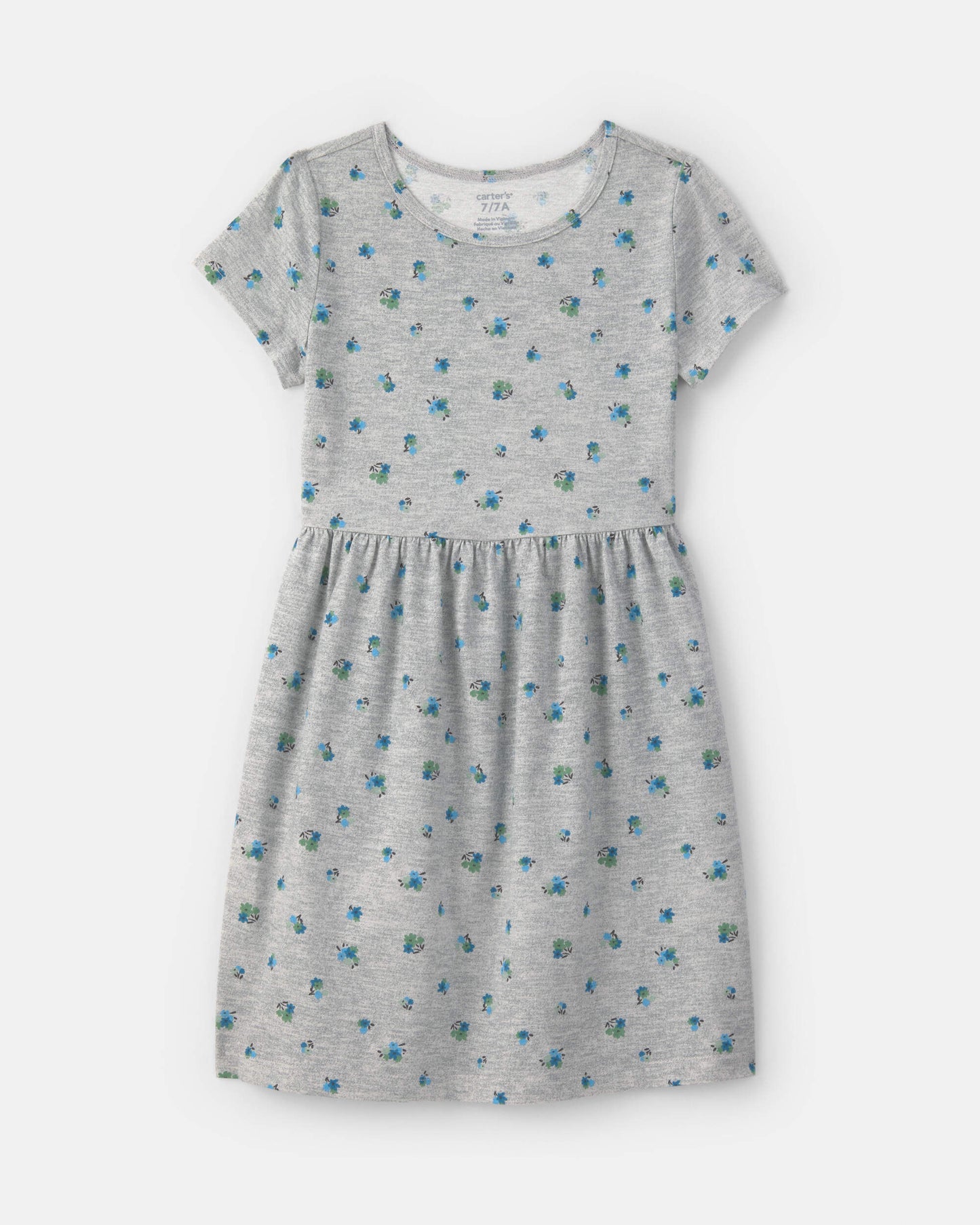 Girls Floral Short-Sleeve Dress - Grey