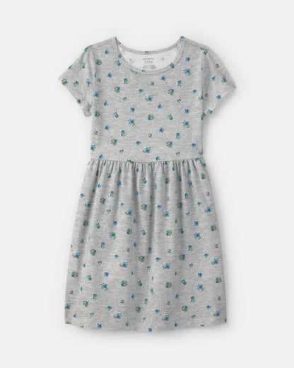 Girls Floral Short-Sleeve Dress - Grey