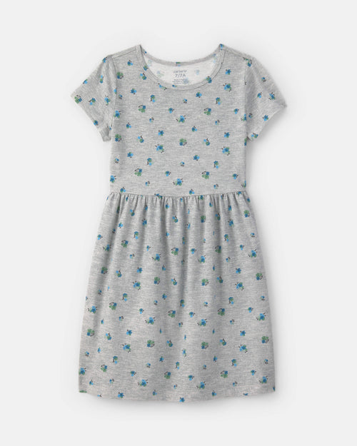 Girls Floral Short-Sleeve Dress - Grey