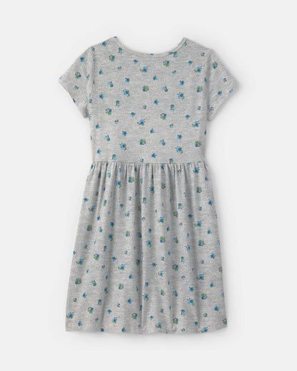Girls Floral Short-Sleeve Dress - Grey