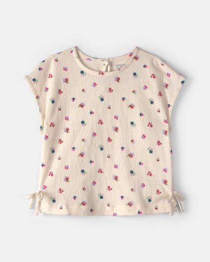 Girls Floral Short-Sleeve Top - Cream