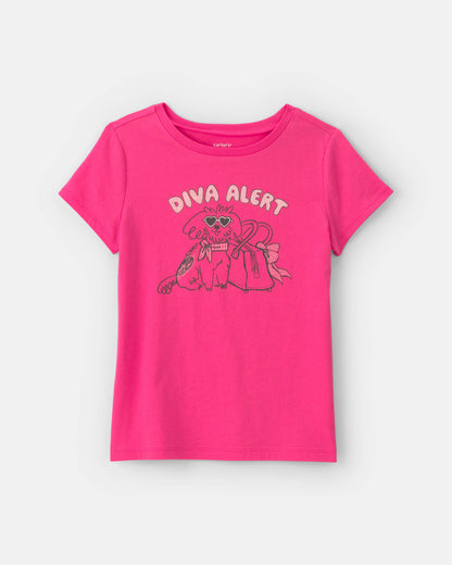 Girls 'Diva Alert' Dog Graphic Tee - Pink