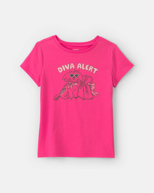 Girls 'Diva Alert' Dog Graphic Tee - Pink