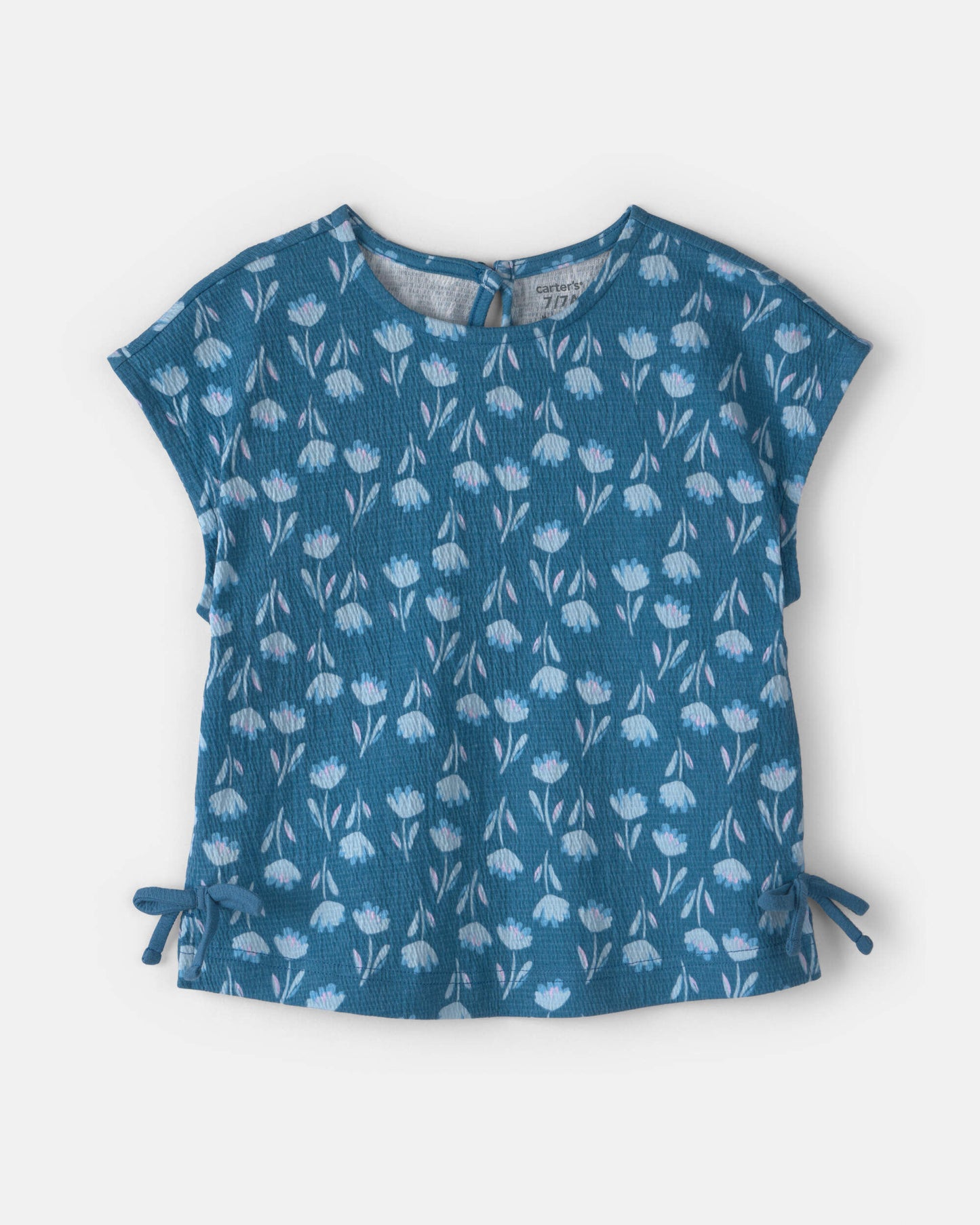 Girls Floral Short-Sleeve Top - Navy Blue