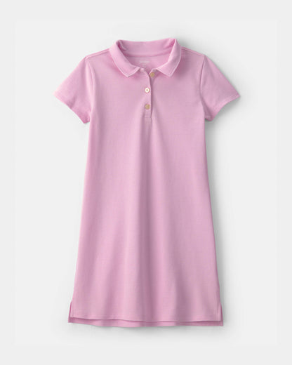 Girls Uniform Piqué Short-Sleeve Dress - Pink