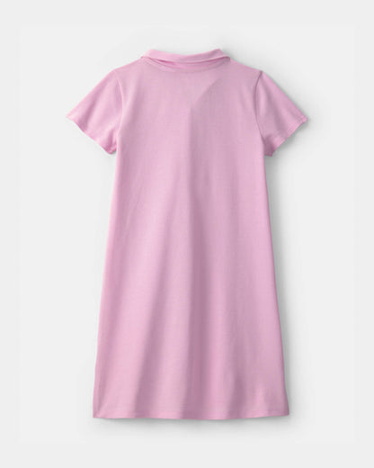 Girls Uniform Piqué Short-Sleeve Dress - Pink