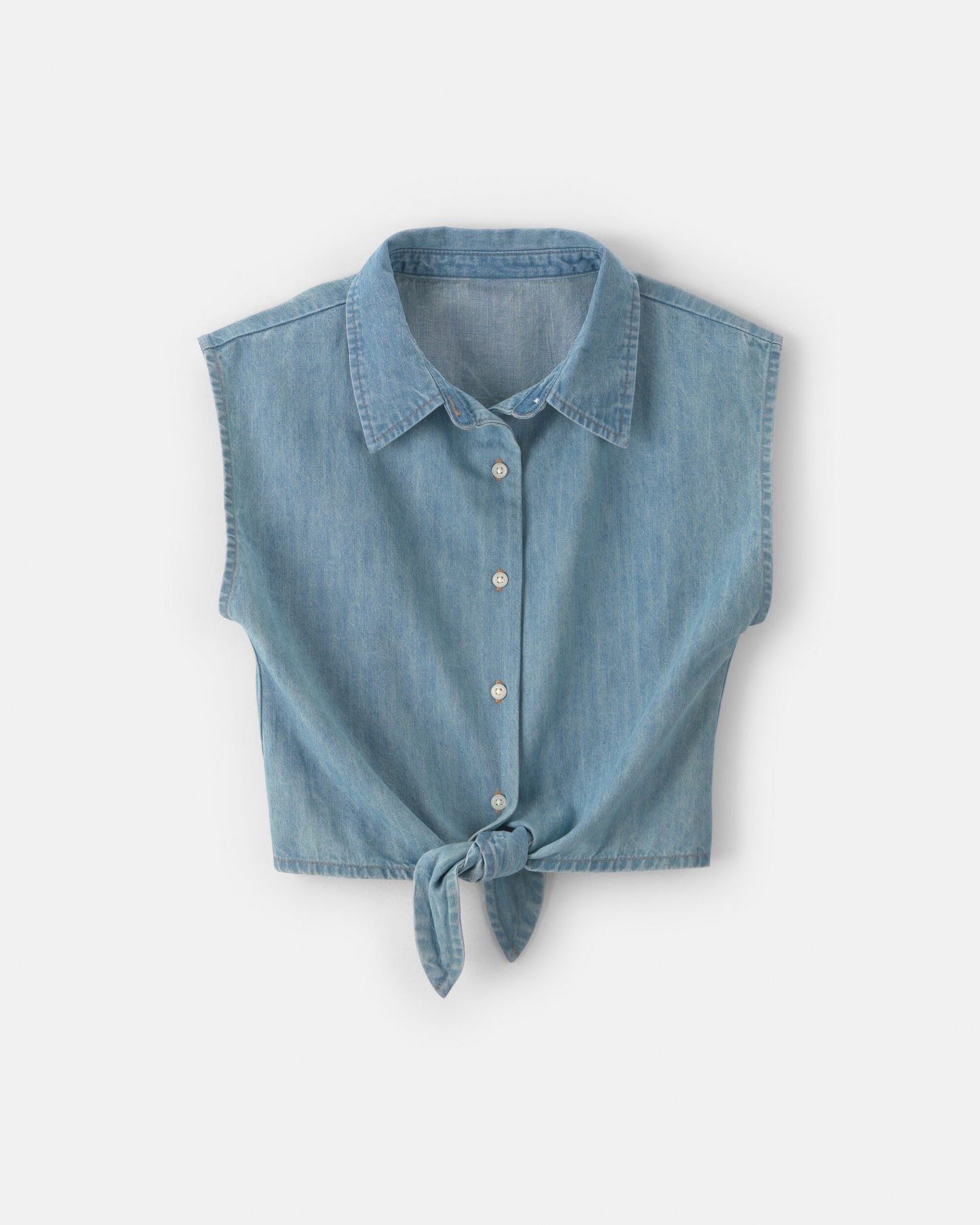 Girls Cropped Denim Tie-Front Top - Blue