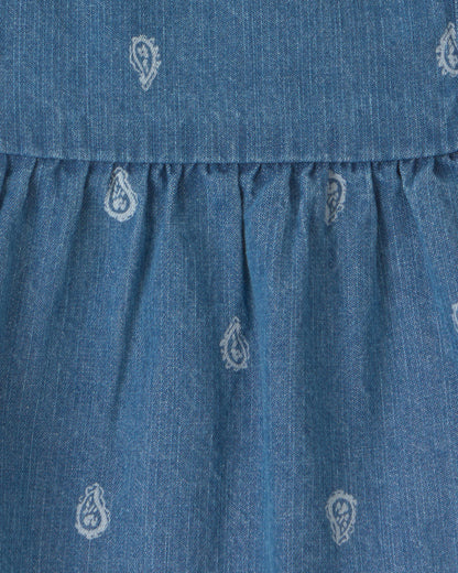 Girls Paisley Denim Top - Medium Wash