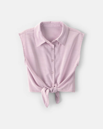 Girls Cropped Tie-Front Top - Purple