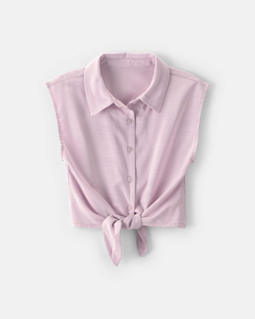 Girls Cropped Tie-Front Top - Purple