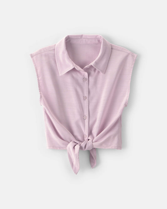 Girls Cropped Tie-Front Top - Purple