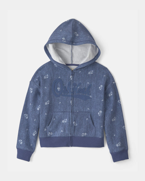 Girls Floral OshKosh Logo Zip-Up Hoodie - Blue