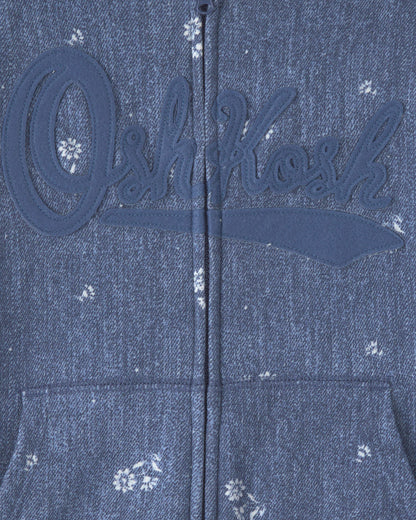 Girls Floral OshKosh Logo Zip-Up Hoodie - Blue