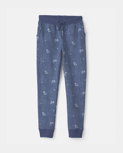 Girls Floral Drawstring Knit Joggers - Blue