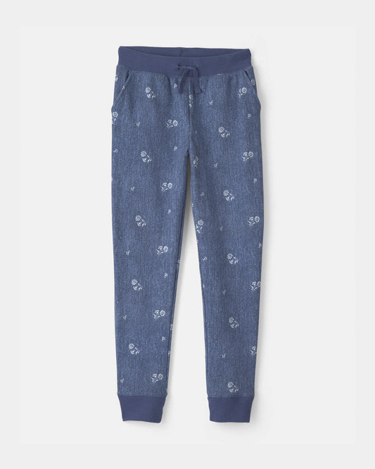 Girls Floral Drawstring Knit Joggers - Blue