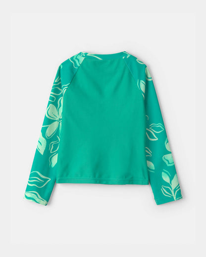 Girls 3-Piece Floral Rashguard Swimsuit Set - Green