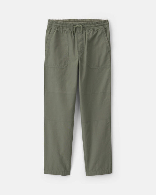 Boys Pull-On Canvas Pants - Olive Green