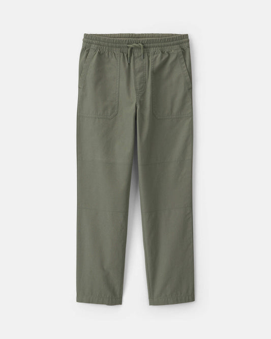 Boys Pull-On Canvas Pants - Olive Green