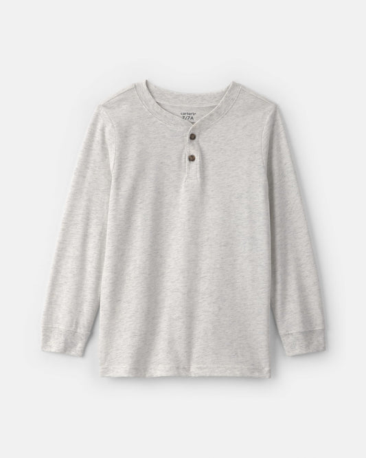 Boys Long-Sleeve Henley T-Shirt - Grey