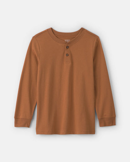Boys Long-Sleeve Henley T-Shirt - Brown
