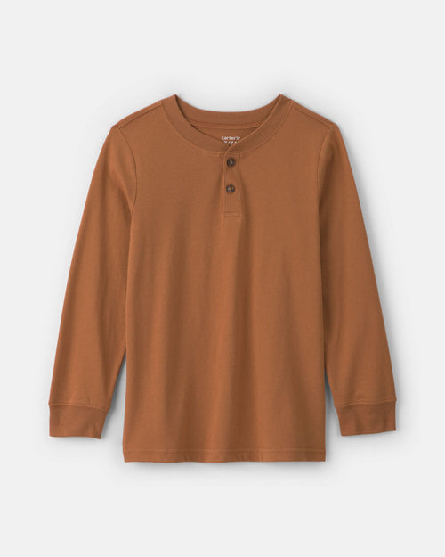 Boys Long-Sleeve Henley T-Shirt - Brown