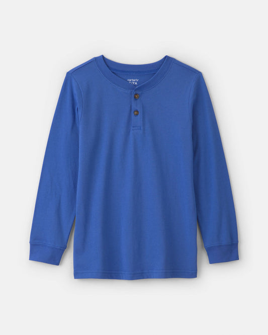 Boys Long-Sleeve Henley T-Shirt - Blue