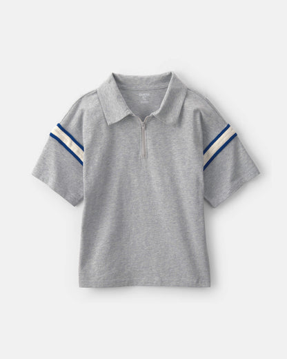 Boys Striped Polo Shirt - Grey/Navy Blue