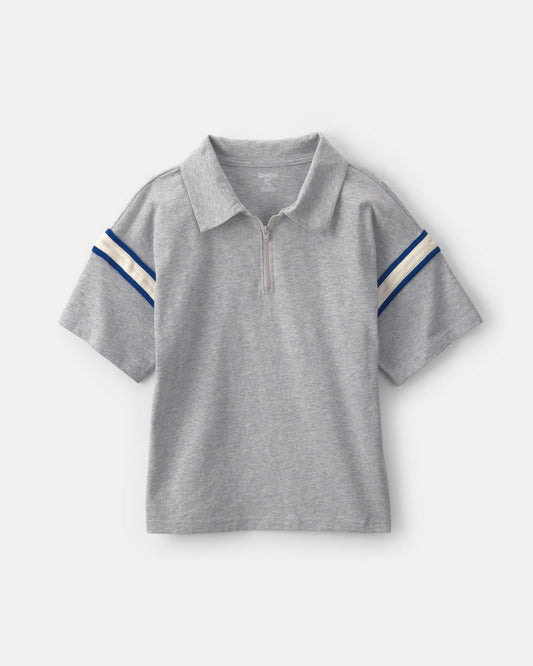 Boys Striped Polo Shirt - Grey/Navy Blue