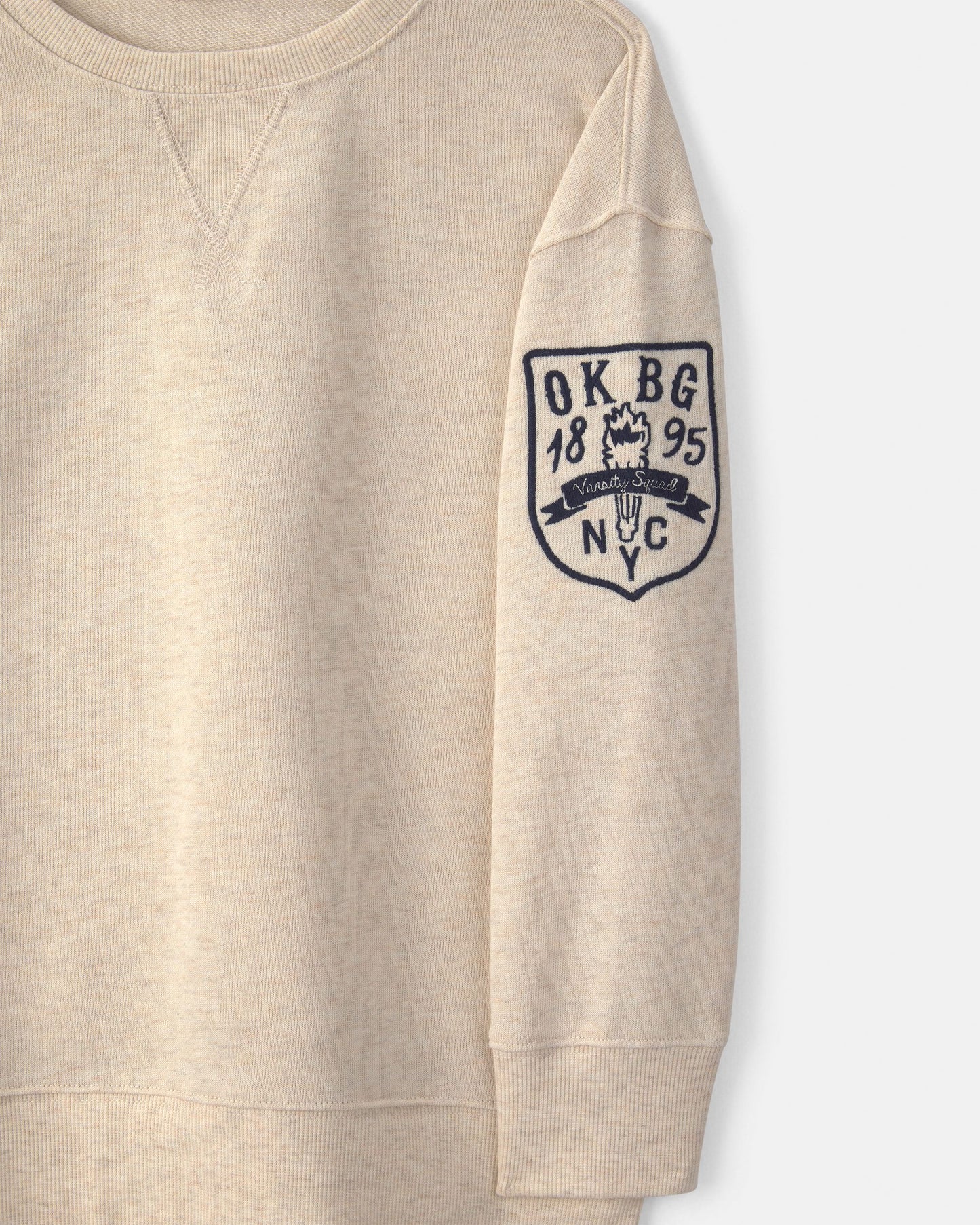 Boys Logo Patch French Terry Pullover Sweatshirt - Cream