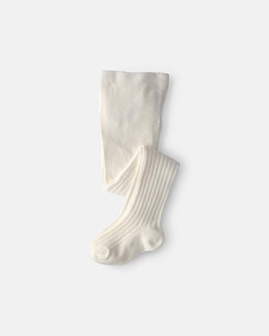 Girls Ribbed Tights - Ivory