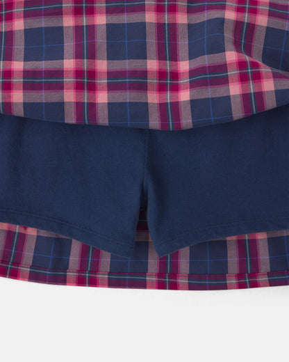 Girls Plaid Cotton Skort - Navy Blue/Pink
