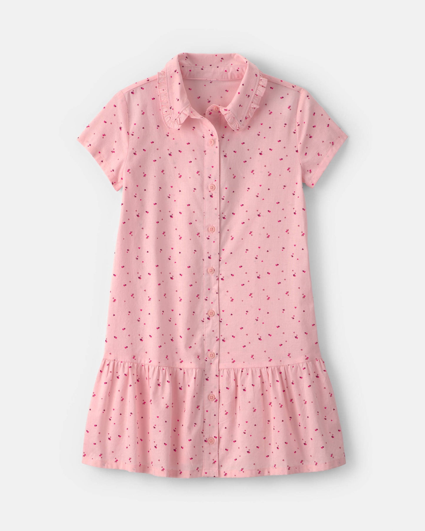 Girls Heart Collared Dress - Pink