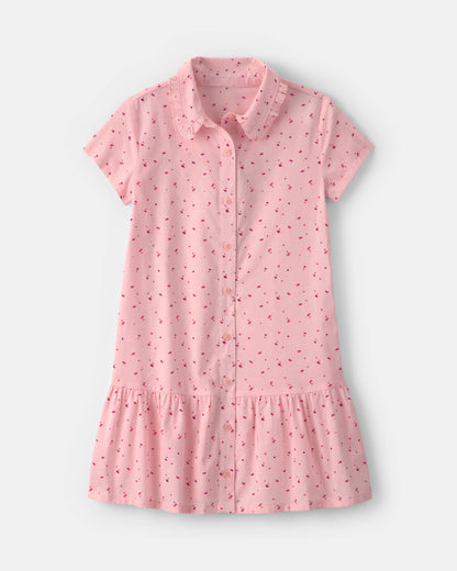 Girls Heart Collared Dress - Pink