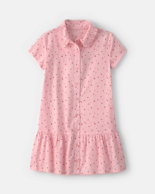 Girls Heart Collared Dress - Pink