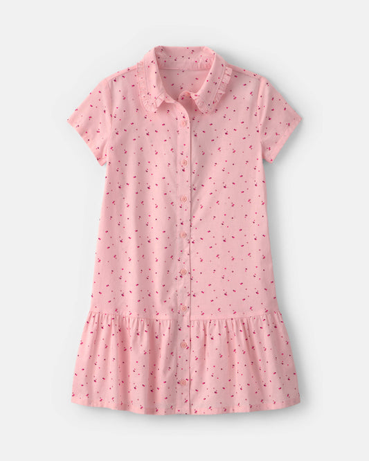 Girls Heart Collared Dress - Pink