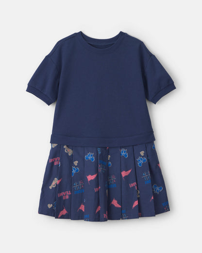 Girls School Spirit French Terry Layering Dress - Navy Blue
