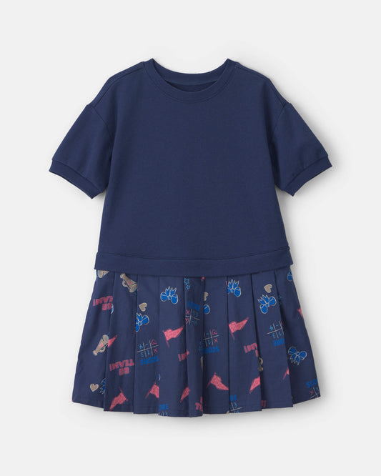 Girls School Spirit French Terry Layering Dress - Navy Blue