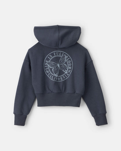 Girls 'Butterfly' Fleece Zip-Up Hoodie - Navy Blue