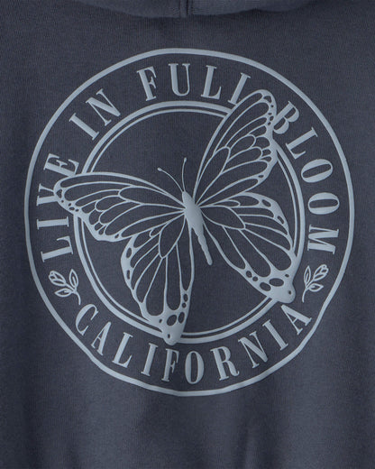 Girls 'Butterfly' Fleece Zip-Up Hoodie - Navy Blue