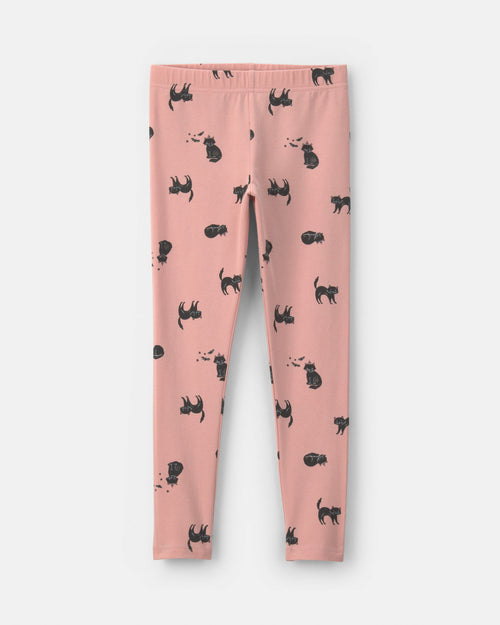 Kids Cat Halloween Pull-On Stretch Leggings - Pink